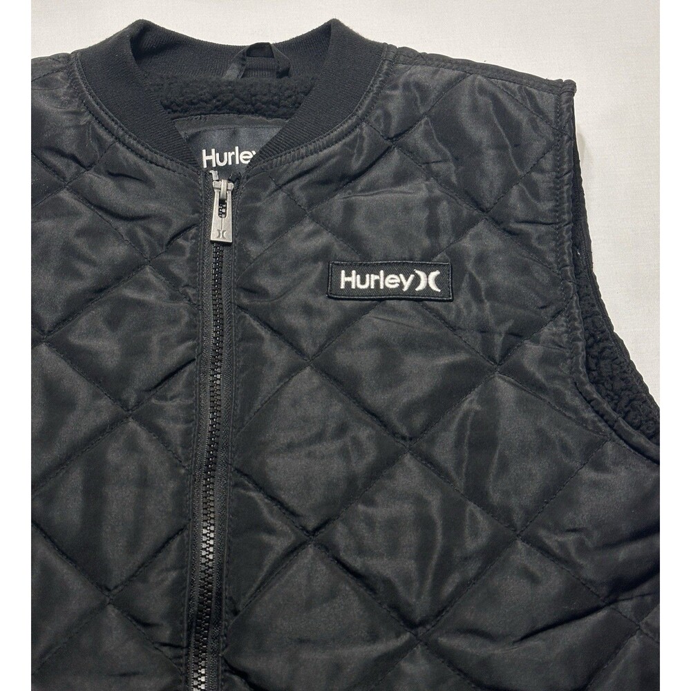 Hurley Vest Men's Small Malone Thermalwall Black Full Zip Quilted Pockets Sherpa - Picture 5 of 10